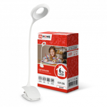 Светильник настольный аккумуляторный диодный прищепка Inhome ССП 22Б 6Вт 6500К 480лм диммер USB белый (48)