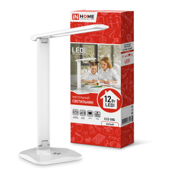 Светильник настольный светодиодный ССО 08Б 12Вт 600Лм сенсор 3 уровня яркости, с адаптером БЕЛЫЙ IN