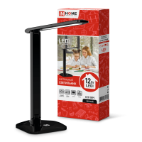 Светильник настольный светодиодный ССО 08Ч 12Вт 600Лм сенсор 3 уровня яркости, с адаптером ЧЕРНЫЙ IN