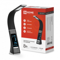 Светильник настольный диодный InHome ССО-15Ч 8Вт 3000-6500К 480Лм сенсор-диммер часы календарь температура черный (1)