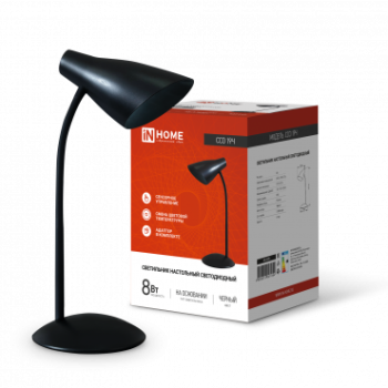 Светильник настольный диодный InHome ССО-19Ч  8Вт 3000-6500К 480Лм сенсор-диммер, с адаптером черный (1)