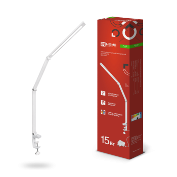 Светильник настольный диодный струбцина InHome PLUS ССC-02Б 15Вт 3000-6500К 600Лм диммер адаптер белый