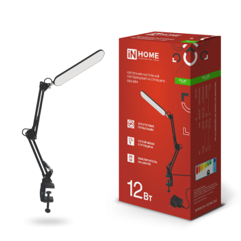 Светильник настольный диодный струбцина InHome PLUS ССC-05Ч 12Вт 6500К 500Лм адаптер черный (5)