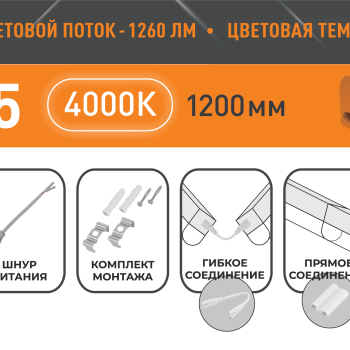 Светильник линейный Т5 14Вт 4000К 1200мм IP20 1260Лм Relight (25)