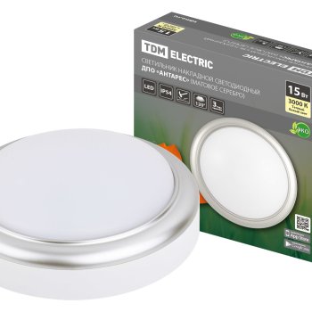 Светильник диодный TDM ДПО Антарес 15Вт D180x66мм 4000К IP54 1150Лм серебро (20)