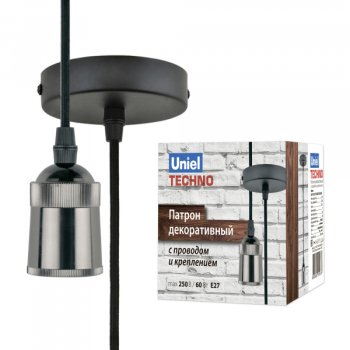 Патрон декоративный E27 Techno с проводом 1м и креплением черный жемчуг Uniel
