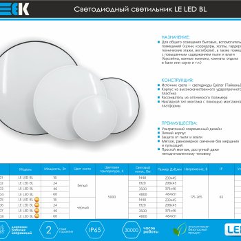Светильник диодный герметичный 40Вт 5000К IP65 d375х46мм 3500Лм  PRE BLK черный (20)