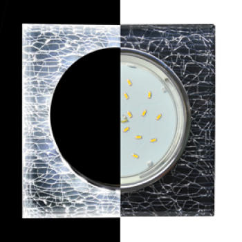 Ecola GX53 H4 LD5311 Glass Стекло Квадрат скошенный край с подсветкой  хром - колотый лед на черном 38x120x120 (к+)  [SE53SNECH]