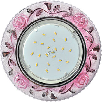 Ecola GX53 H4 LD7071 Светильник встр. искристый с подсветкой "Розы" Прозрачный и Розовый / Хром 35x1