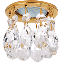 Ecola MR16 CR1006 GU5.3 Glass Стекло Круг с каплевидными хруст. на прямом подвесе Прозрачный / Золот