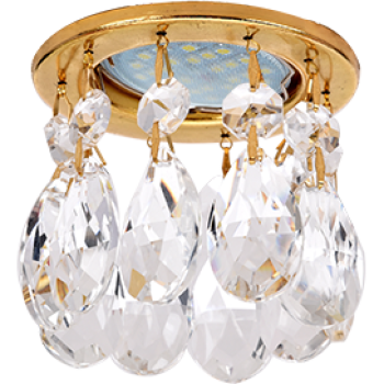Ecola MR16 CR1006 GU5.3 Glass Стекло Круг с каплевидными хруст. на прямом подвесе Прозрачный / Золот