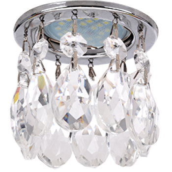 Ecola MR16 CR1006 GU5.3 Glass Стекло Круг с каплевидными хруст. на прямом подвесе Прозрачный / Хром