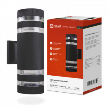 Светильник уличный настенный 2хА60 Inhome POLO-R-2хA60-BL IP65 черный металл 325x105мм( 10)