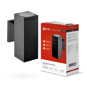 Светильник уличный настенный 2хА60 Inhome НБУ CUBE-2хA60-BL IP65 черный (10)