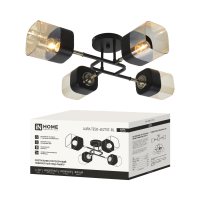 Люстра классическая 4хE27 AURA TESO-4E27ST-BL янтарные плафоны черный корпус InHome