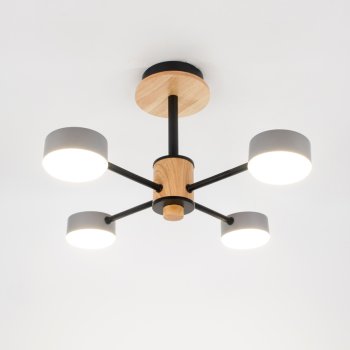 Люстра потолочная  4хGX53 Элизиум Серая+Дерево 440х625мм General