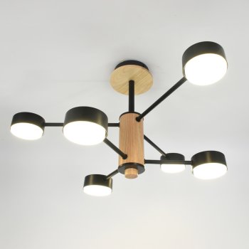 Люстра потолочная  4хGX53 Элизиум Черная+Дерево 440х625мм General