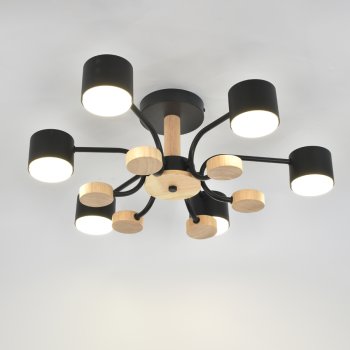 Люстра потолочная 6хGX53 Альберо Черная+Дерево 650х200мм General