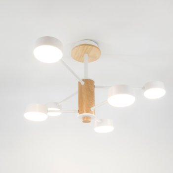 Люстра потолочная  6хGX53 Элизиум Белая+Дерево 600х665мм General