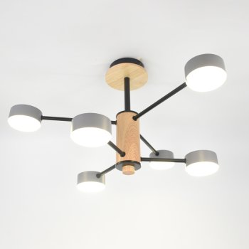 Люстра потолочная  6хGX53 Элизиум Серая+Дерево 600х665мм General