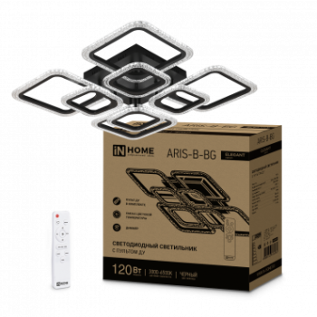 Светильник диодный InHome ELEGANT 120Вт ARIS-B-BG 3000-6500K 10500Лм 600х600х110мм пульт черный (1)