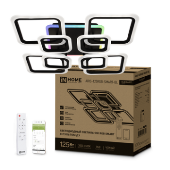 Светильник диодный InHome ELEGANT 125Вт ARIS-RGB-BL 3000-6500K 8800Лм 585х585х115мм пульт SMART черный (1)