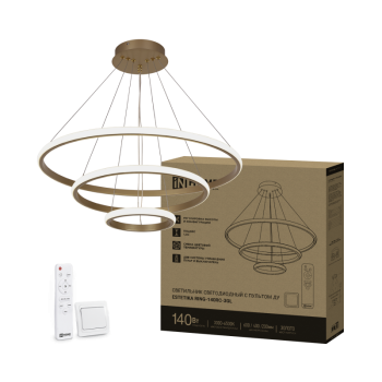 Светильник диодный InHome ESTETIKA 140Вт RING-140RC-3GL 3000-6500K 8400Лм 600x400x200мм подвес 1.2м пульт золото