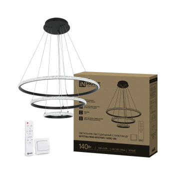 Светильник диодный InHome ESTETIKA 140Вт RING-MYSTERY-140RC-3BL 3000-6500K 8400Лм 600x400x200мм подвес 1.2м пульт черный