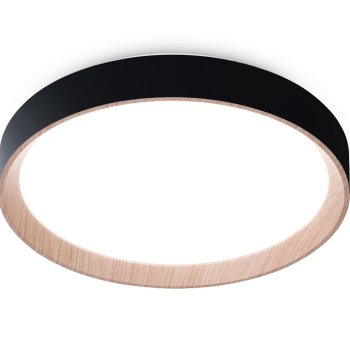 Светильник диодный 60Вт Ambrella FZ1326 BK/LWD черный/светлое дерево 3000-6400К 4500Лм D490*80 (ПДУ ИК)