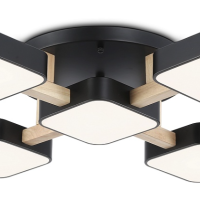 Светильник диодный 90Вт Ambrella FL4883/5 BK/WD черный/дерево 3000-6000K 7200Лм 675*675*110мм (без ПДУ)