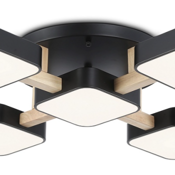 Светильник диодный 90Вт Ambrella FL4883/5 BK/WD черный/дерево 3000-6000K 7200Лм 675*675*110мм (без ПДУ)