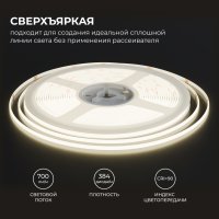Лента диодная 24В IP20  7Вт/м COB 4000К 384д/м 700Лм/м СУПЕРТОНКАЯ 3мм 5м Apeyron