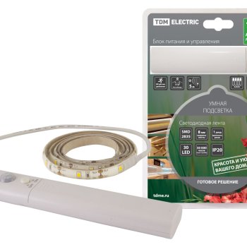 Лента диодная 12В IP20  2.4Вт/м 3000К 2835 30LED/м 1м TDM комплект датчик 4хR3 (45)