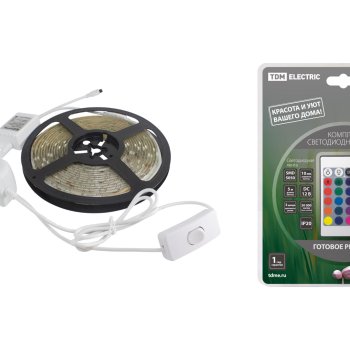 Лента диодная 12В IP20  7.2Вт/м RGB 5050 30LED/м 5м TDM комплект пульт ДУ