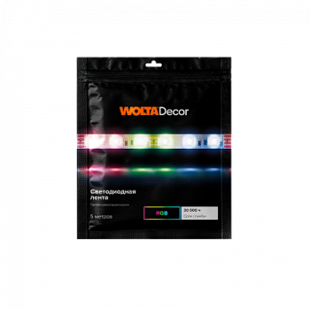 Лента диодная 12В IP20 14.4Вт/м RGB 60диод/м 5м Wolta 10мм (20)