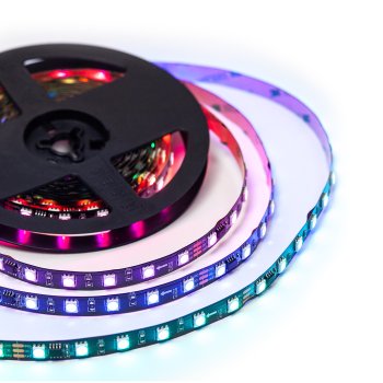 Лента диодная 24В IP20 14.4Вт/м RGB 5050 адресные 60LED/м 700Лм/м 5м Apeyron 10мм (чёрный) комплект