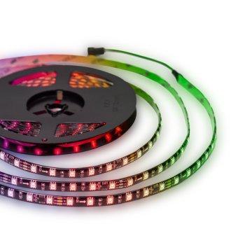 Лента диодная 24В IP65 14.4Вт/м RGB 5050 адресные 60LED/м 700Лм/м 5м Apeyron 10мм (чёрный) комплект