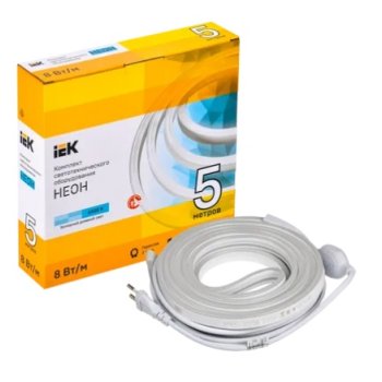 Комплект неон 220В IP65 8Вт/м 6500К 2835 120LED/м 10м драйвер IEK (10)