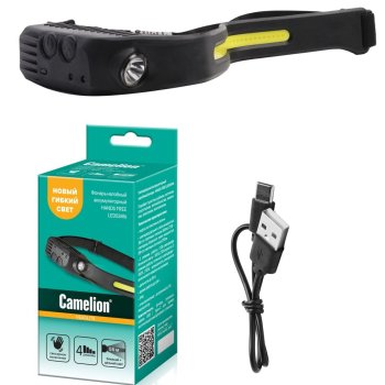 Фoнарь налобный аккумуляторный Camelion 53416 3ВтXPE+3ВтCOB 800мАч (12/216)