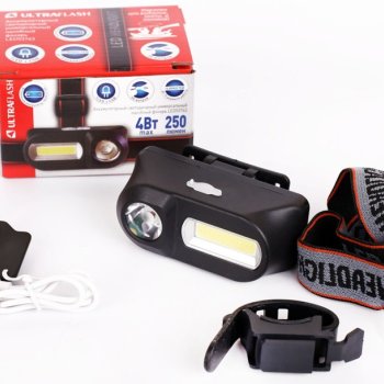 Фoнарь налобный аккумуляторный UltraFlash 53763 3+3ВтLED (10/120)