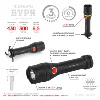 Фонарь ручной Армия России MB-902 Буря 5Вт LED + COB 4xAA светильник диммер алюминий (10)