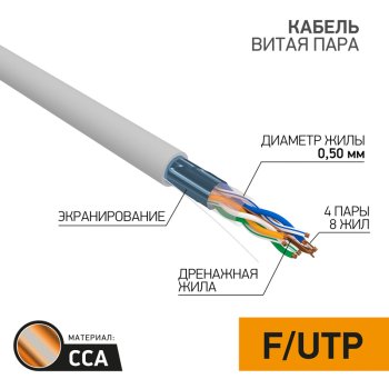 Кабель FTP-5e 4х2х0.5 омедненный 50м Proconnect (50)