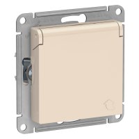 Механизм розетки Atlas 1-ая с заземлением шторки крышка бежевый (15)