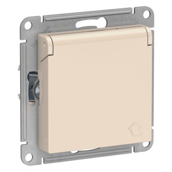 Механизм розетки Atlas 1-ая с заземлением шторки крышка бежевый (15)