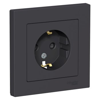 Розетки Atlas 1-ая с заземлением шторки карбон (5/20)