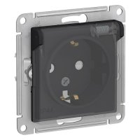 Механизм розетки Atlas 1-ая с заземлением шторки крышка IP44 карбон (5)