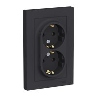 Розетка Atlas 2-ая с заземлением карбон (6/36)