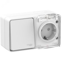 Блок Atlas Profi54 1кл+розетка IP54 с заземлением шторки белый (8)
