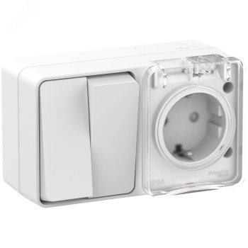 Блок Atlas Profi54 2кл+розетка IP54 с заземлением шторки белый (8)