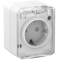 Розетка Atlas Profi54 1-ая IP54 с заземлением шторки белый